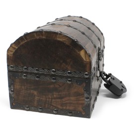Nautical Cove Wooden Treasure Chest with Decorative Rivets and Reinforcing Iron Strips with Iron Lock and Skeleton Keys (Small 8x6x6)