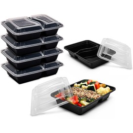 AMD Nexus [20 Pack, 32oz] 2 Compartment Plastic Meal Prep Containers - Reusable BPA Free Food Containers with Airtight Lids - Microwavable, Freezer and Dishwasher Safe