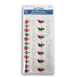 Christmas Gem Border Embellishment Stickers - Glitter Adhesive Decals for Crafts & Scrapbooks - 16 Pieces