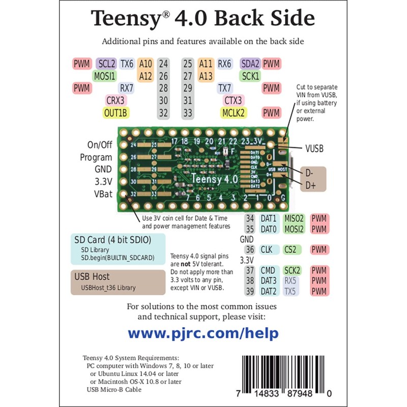 Teensy 4.0 iMXRT1062 Microcontroller Development Board w/Loose Pins (Lockable Version)