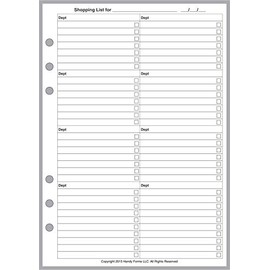 A5 Size Shopping List, Sized and Punched for6-Ring A5 Notebooks by Filofax, Mulberry, Kikki K, TMI, and Others. Sheet Size 5.83" x 8.27" (148mm x 210mm)
