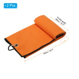 PATIKIL 20"x16" Tri-fold Golf Towel, 2 Pack Microfiber Waffle Pattern Towels Absorption Soft Towel with Aluminum Clip for Golf Bags and Club, Orange