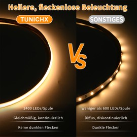 THUNGCIT COB LED Light Strips, Flexible, Super Bright LED Strips, 9 W/M DC 24 V, 16.4 ft, Warm White 3000 K Uniform Light with High Density for Interior Decoration in the Bedroom (Strips Only)