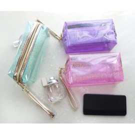 YunZh 3Pcs Waterproof Cosmetic Bags, PVC Transparent Zippered Toiletry Bag, Clear Portable Toiletries Travel Bag Set for Makeup, Brushes, Women Girls