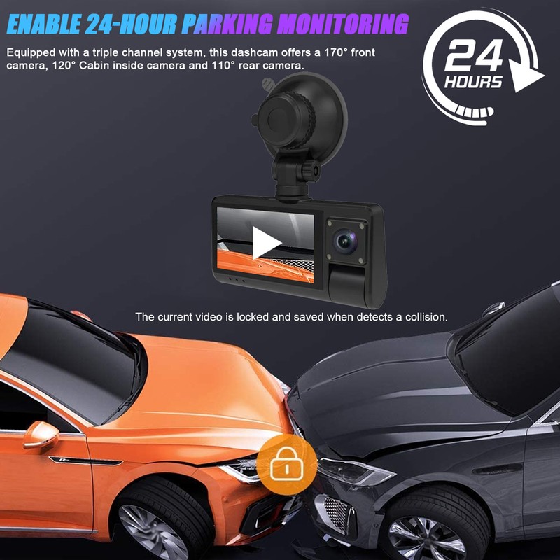 3 Cameras Dash Cam Touched Screen Clear Car Rearview Mirror