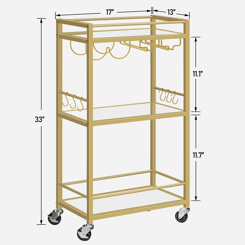 TUTOTAK Bar Cart, Home Bar Serving Cart with 3-Tier Mirrored