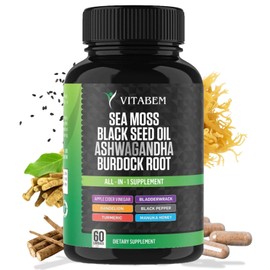 Sea Moss Black Seed Oil Ashwagandha Turmeric Bladderwrack Burdock Root | Advanced Sea Moss Capsules All in One Supplement with Seamoss Black Seed Oil Burdock Root Capsules - 60 Count