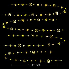 Gold 50th Birthday Decorations Number 50 Circle Dot Twinkle Star Garland Metallic Hanging Bunting Banner Streamer Backdrop for 50 Year Old Happy Birthday 50th Anniversary Fiftieth Party Decor Supplies