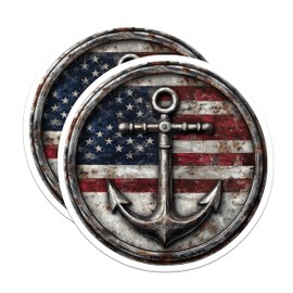 (2 Pack) American Flag Anchor Stickers - Patriotic Boat Decals - Nautical Themed Vinyl Stickers - 5" On Longest Side - Sticks to Smooth Flat Surfaces - Made in USA - BMCS9435