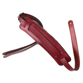 Walker And Williams C-19-BRD Bourbon Brown Red Premium Grain Leather Vintage Slash Strap With Deluxe Suede Backed Pad Extra Long For Acoustic, Electric, And Bass Guitars