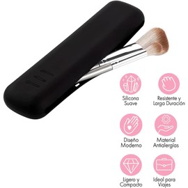 Funda para brochas de maquillaje Tamaño Grande. Protección para tus brochas de maquillaje. Funda de silicón. Soporte de viaje portátil impermeable para brochas. Color Negro.