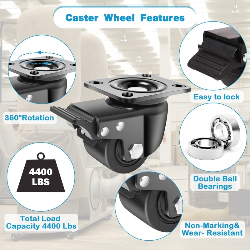 Nefish 3-Inch Heavy Duty Casters Set of 4, Industrial Grade