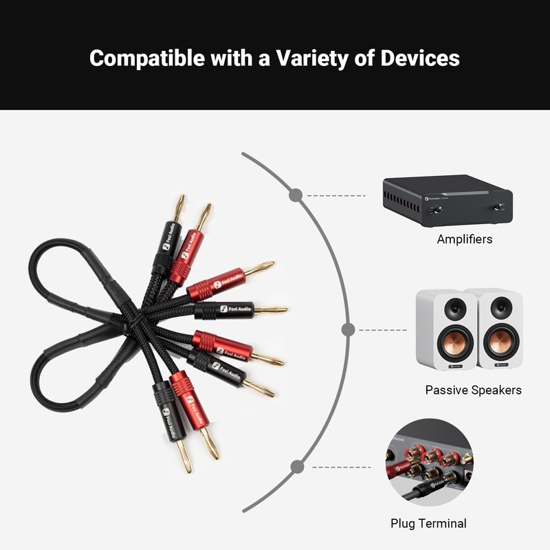 Fosi Audio Banana Plugs for Speaker Wire, 2 Pairs/4 PCS