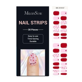 MelodySusie Semi Cured Gel Nail Strips (Romance Valentine)- Works with Nail lamp, Salon-Quality, Long Lasting, Easy to Apply & Remove - Includes 30Pcs, 2 Prep Pads, Nail File & Wooden Stick