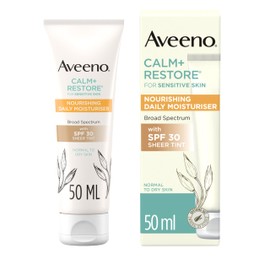 Aveeno Aveeno CALM+RESTORE Nourishing Daily Moisturiser (1 x 50ml), Fragrance-Free Face Moisturiser with SPF 30, Broad Spectrum, with Soothing Oat & 100 Mineral UV Filters, for Normal to Dry Skin
