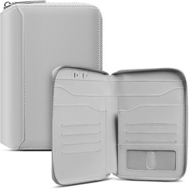 VULKIT Organizador de Viaje Familiar de Piel, Cartera para Pasaportes y Documentos con Cierre, Capacidad para 4-8 Pasaportes, Diseño Minimalista