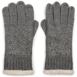 styleBREAKER Warm gloves with rhinestones and fleece, winter knitted gloves, 09010010 - gray