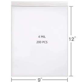 Gallon Storage Clear Bags Reclosable Plastic Zip Bags,4mil Heavy Duty Poly Baggies with Resealable Zip Lock,9x12"Clear Zip Bags Sealing Bags for Storage, Packaging & Shipping.Pack of 200