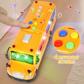 Yellow School Bus Toys for Toddlers With 4 Different Flashing Lights & Sound, Back And Side Doors Open Friction-Powered Wheels Light Up Toy Buses Birthday Gift 3 4 Year Old And Up Girl Boy Toys