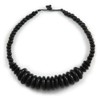 Avalaya Black Button and Round Wood Bead Wire Necklace/ 46cm