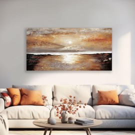 AERART Landscape Wall Art Sunset Over Lake Panoramic Canvas Painting Abstract Wall Decor Artwork Living Room Bedroom Office Decor Art 20"x40"