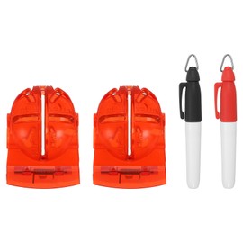 PATIKIL ゴルフボールラインマーカーツール 1セット ゴルフボールアライメントマーキングツール ラインマーカーステンシル付き 2色 マーカーペンを使用したパッティングボールマーカー レッド