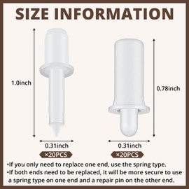 Maitys 40 Pieces Shutter Repair Pins, Plantation Shutter Fasteners Spring Loaded Replacement Repair Pins for Windows, Cabinet, Movable Blade, Blind Slats, White(Two Size)