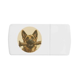 'German Shepherd with Stick Portrait' Pill Box with Tablet Splitter (PI00033998)