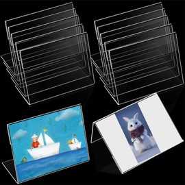 FYHJTRT 21 Pcs Acrylic Sign Holder, 4.8 x 3.2 In Clear Plastic Table Top Name Card Price Tag Label Display Stand