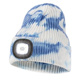 MELASA Unisex LED Beanie with Light, USB Rechargeable Hands Free LED Headlamp Hat, Knitted Night Light Beanie Cap Flashlight Hat, Men Gifts for Dad Father Husband