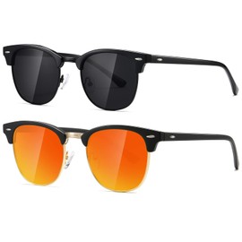 AEVOGUE Polarized Sunglasses For Women And Men Semi Rimless Frame Retro Sun Glasses AE0369 (Glossy Black&Matte Black Red Mirror)