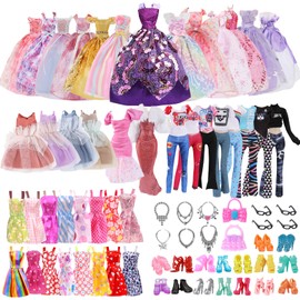 Xerteam 36 Pcs Doll Clothes Set for Girls Doll, Doll Accessories Wedding Dresses Party Dresses Fashion Suits Shoes Necklaces Handbags Random Style for 11.5 Inch/30 Cm Doll Accessories for Girls