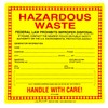 Hazardous Waste Labels, 6 x 6 inches, Red/Black/Yellow, Self-Adhesive Vinyl,