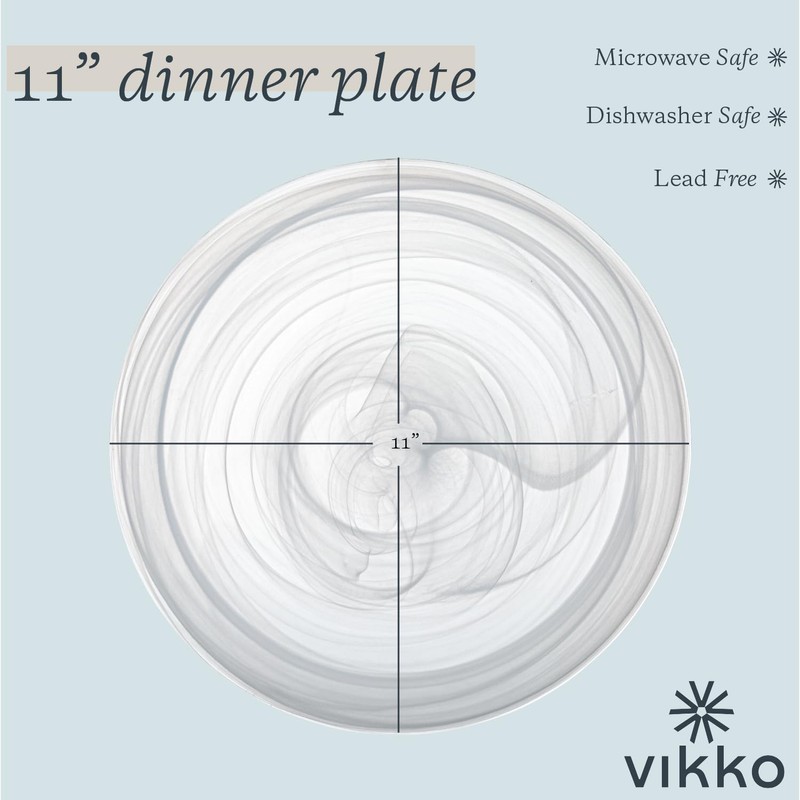 Vikko Dinner Plates, Set of 6 White Alabaster Plates, 11"