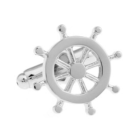 Ship Wheel Silver Cufflinks – Vintage Nautical Design for Men, Great for Weddings and Formal Events