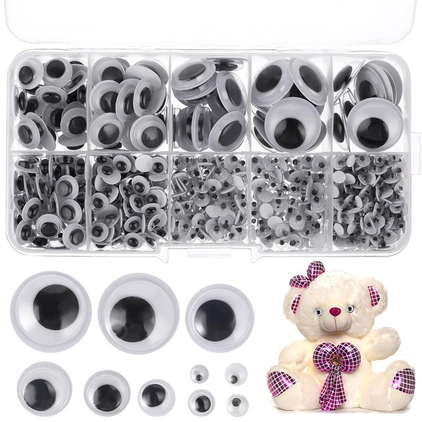 Stick on Googly Wiggle Eyes, 750Pcs Assorted Size 4-18mm Self-Adhesive Craft Eyes Wobbly Eyes Stickers DIY Craft Doll Eyes Making Accessories for Halloween,Scrapbooking (4/5/6/8/10/12/15/18 mm)