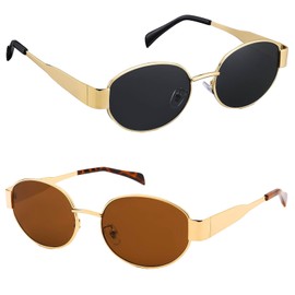 DNSHAN Vintage Oval Sunglasses for Men and Women, Vintage Sunglasses, Fashion Sunglasses, Sunglasses for Men and Women, Party Sunglasses, UV400 Protection, for Travel, Party and Photo Shoots, Black