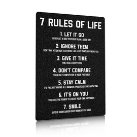 Inspirational Metal Sign Bedroom Decor - Motivational Wall Decor for Bedroom Office Teenager - 7 Rules of Life 8x12 Inch (2502)