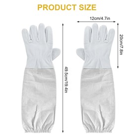 Beekeeper Gloves, Stab-proof, Beekeeper Gloves, Men and Women, White, Goatskin Leather Work Gloves, Gardening Gloves, 48 cm Long, Canvas Sleeves, Beekeeping Supplies Accessories