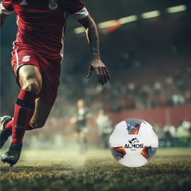 Almos Target - Balón de fútbol para club, ligas, entrenamiento, rendimiento de partidos, fútbol interior y exterior, adecuado para césped y Astro | 32 paneles, vejiga de goma | FIFA Basic Level Ball