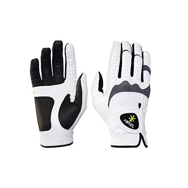 HIRZL Trust Hybrid Golf Gloves, Mens Golf Glove, White/Black, Nylon, Kangaroo Leather, Polyester, Ultimate Grip, Wet/Dry, Ergonomic Fit, Breathable, Sweat Free, Water Repellent, Large, Right Hand
