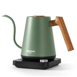 POLIVIAR Electric Gooseneck Kettle, 1350W Electric Tea Kettle Wood Pattern Handle, 34oz Pour Over Electric Kettle for Coffee & Tea, 18/8 Stainless Steel Inner, Temperature Control & Rapid Heating
