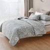 DURLENGEN Bluish Grey Botanical Quilt Set Queen Size 3Pcs, Bluish