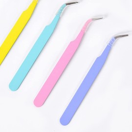 HiKin 4 Pcs Curved Craft Tweezers, Multipurpose Tweezers for Intricate Projects, Scrapbooking, Cardmaking, Stickers, etc.