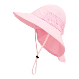 XIAOHAWANG Baby Sun Hats Toddler UPF 50+ Hat for Girl Boy Beach hat Kid Bucket Cap Infant Summer Caps Neck Flap (S(6-12 Months), Pink)