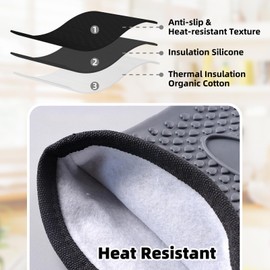 6pcs Extra Long Oven Mitts and Pot Holders Sets, Heat Resistant Silicone Oven Mittens with Mini Oven Gloves and Hot Pads, Kitchen Mitt Potholders for Kitchen Baking Cooking (Black)