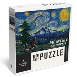 Lantern Press Made in USA Puzzle for Adults - 1000 Pieces, Reference Poster, Premium Box, Mt Shasta, California, Bigfoot, Starry Night
