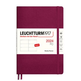 LEUCHTTURM1917 367658 Weekly Diary Softcover Medium (A5) 2024 12 Months Port Red English