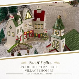 Spode - Colección de árbol de Navidad en miniatura para pueblo de Navidad, decoración figural, LED, medidas de 5 pulgadas, hecho de dolomita
