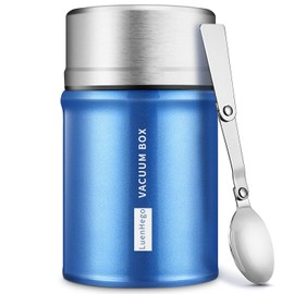 Insulated Food Jar 26 oz LuenHego, Wide Mouth Soup Thermos, Stainless Steel Lunch Container, Leak Proof Vacuum Thermal Flask with Folding Spoon for School Office Picnic Travel Outdoors - Royal Blue